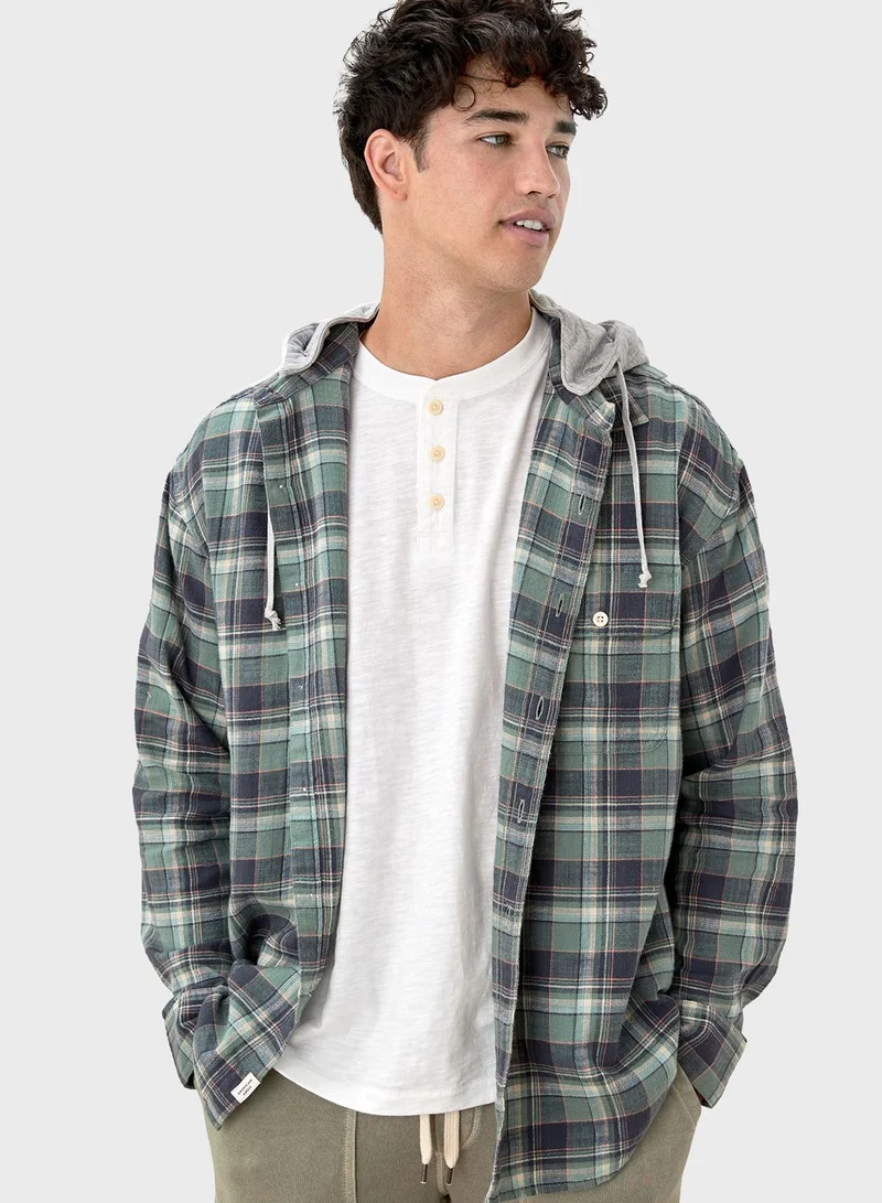 American Eagle Checked Regular Shirt With Hoodie