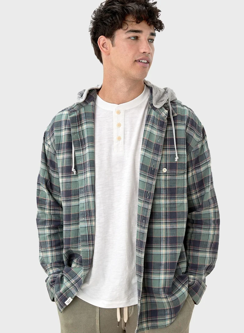 American Eagle Checked Regular Shirt With Hoodie