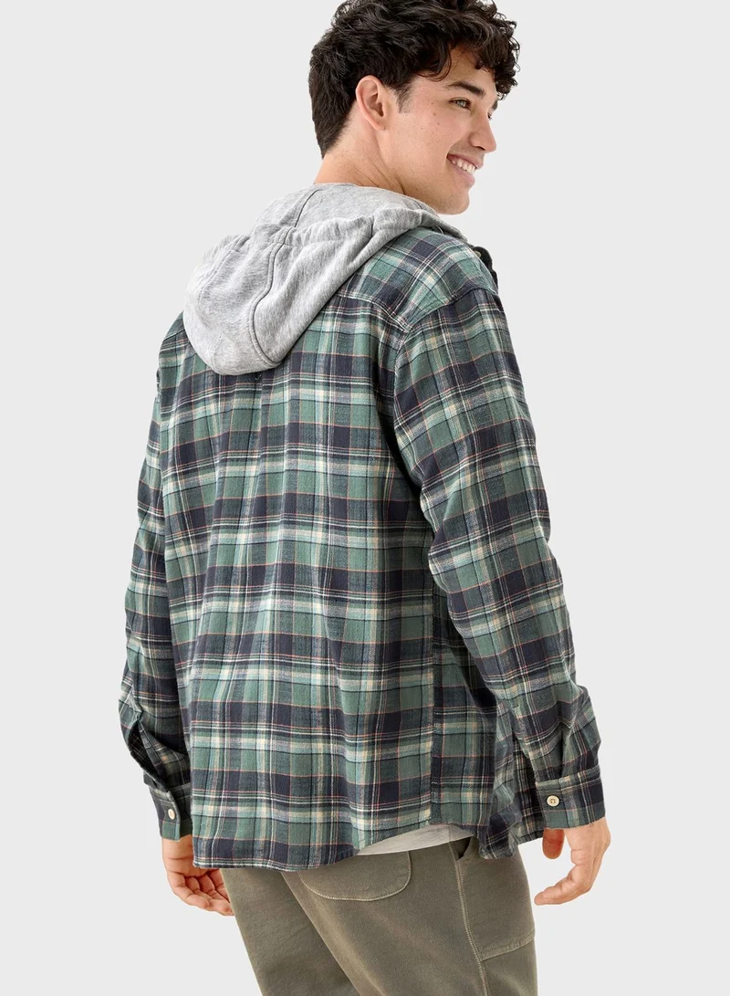 American Eagle Checked Regular Shirt With Hoodie