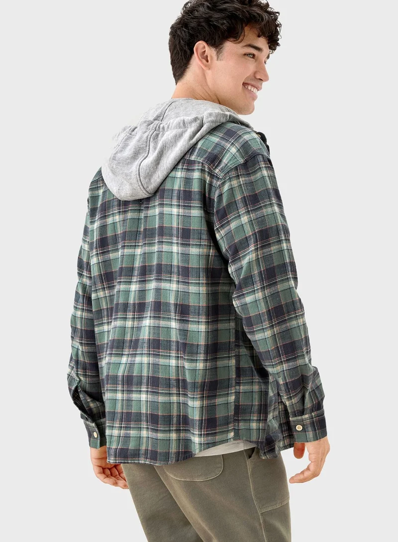 American Eagle Checked Regular Shirt With Hoodie