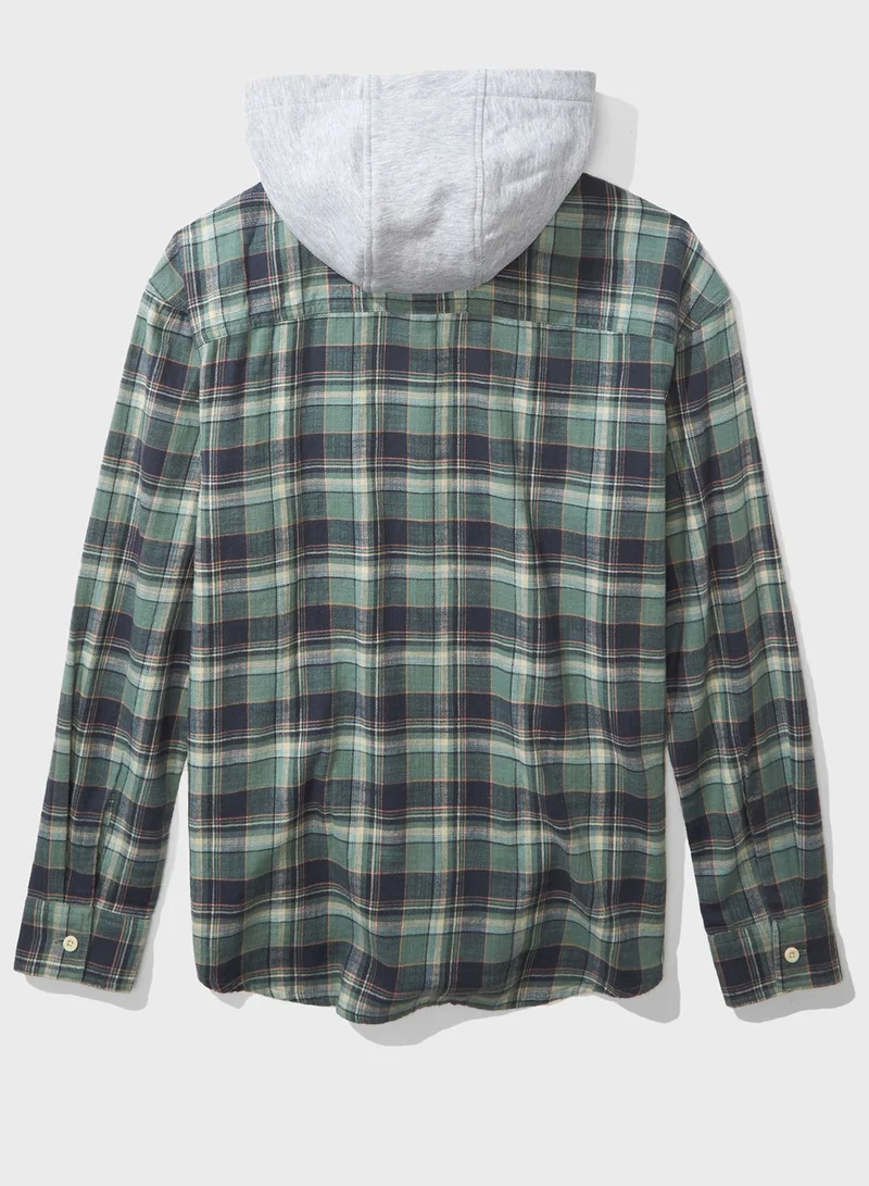 American Eagle Checked Regular Shirt With Hoodie