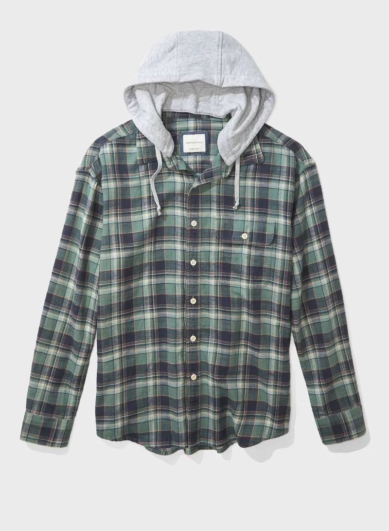 American Eagle Checked Regular Shirt With Hoodie