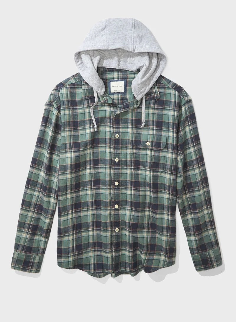 American Eagle Checked Regular Shirt With Hoodie