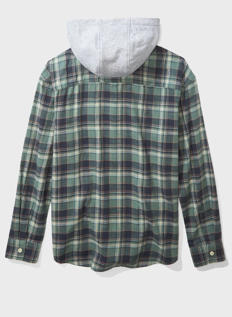 American Eagle Checked Regular Shirt With Hoodie