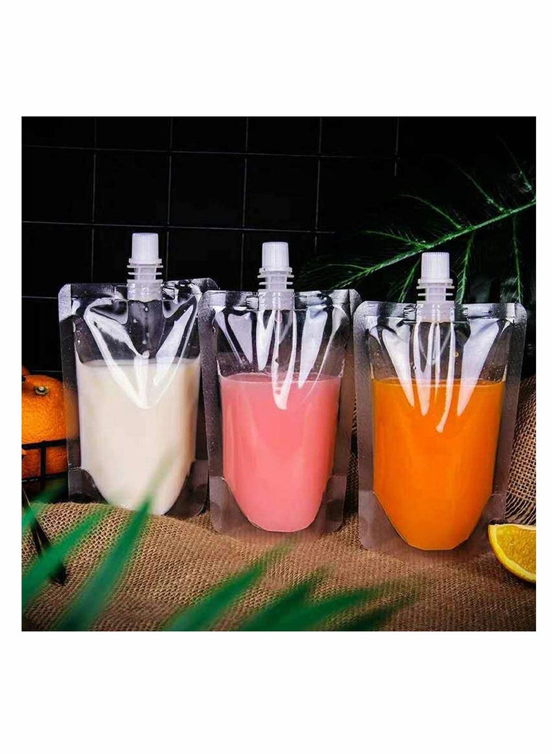 SYOSI 100 Pack Plastic Spout Pouches Reusable Clear Stand Up Concealable Liquid Drinking Flasks Portable Liquor Milk Beverage Jelly Coffee Water Bag for Home Travel Party Supplies, 200ml  - Image 1