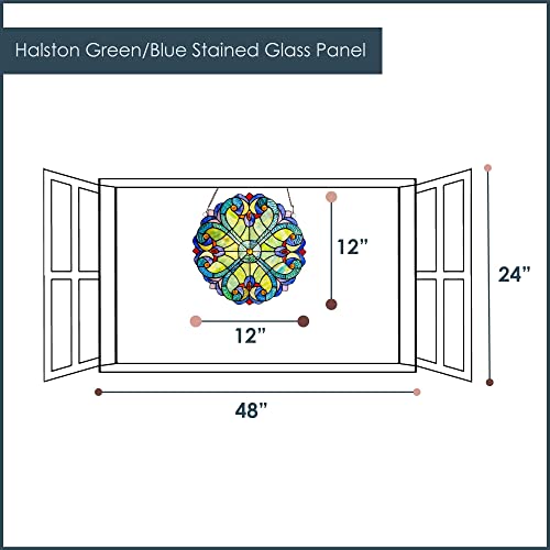 RIVER OF GOODS 12" H Mini Halston Heart Stained Glass Window Panel - Hanging Suncatcher with Stained Glass Panels for Window - Green/Blue - Image 2