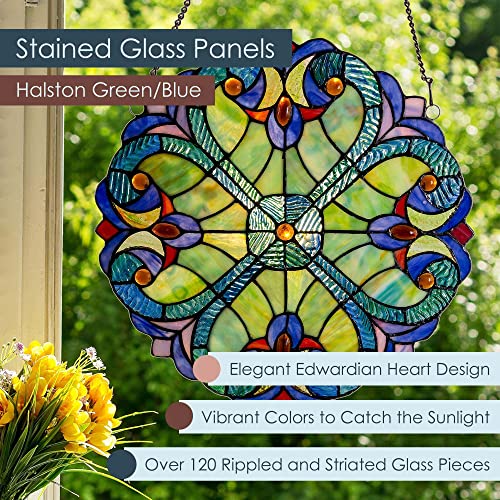 RIVER OF GOODS 12" H Mini Halston Heart Stained Glass Window Panel - Hanging Suncatcher with Stained Glass Panels for Window - Green/Blue - Image 3
