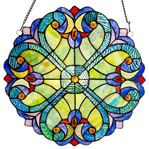 RIVER OF GOODS 12" H Mini Halston Heart Stained Glass Window Panel - Hanging Suncatcher with Stained Glass Panels for Window - Green/Blue - Image 4