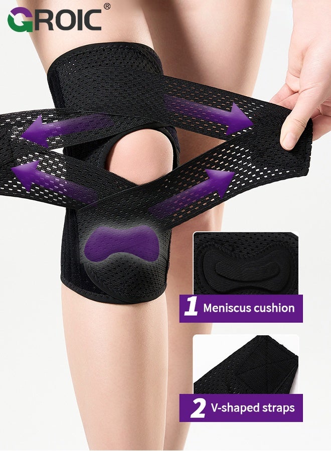 GROIC 1Pcs Knee Brace with Side Stabilizers for Knee Pain, Adjustable Knee Support with Gel Pads for Meniscus Tear ACL MCL Arthritis Injury Recovery, Breathable Knee Wrap for Men & Women (XL, Black) - Image 2