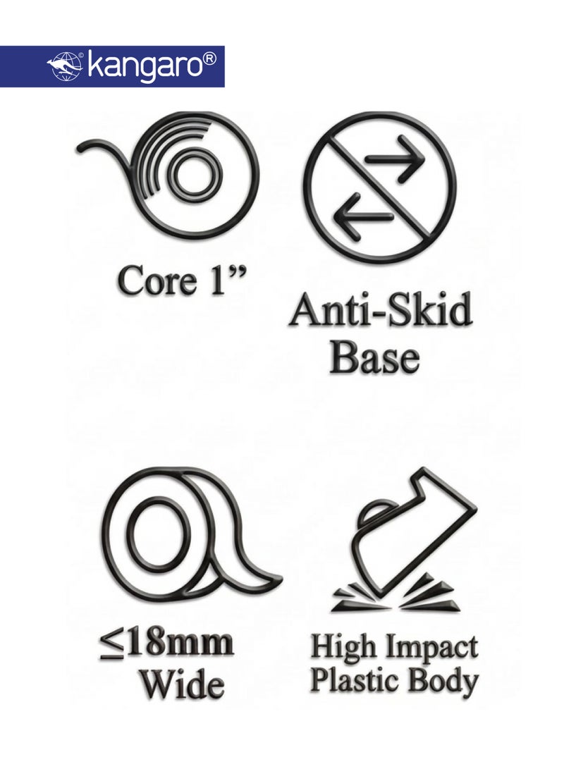 Kangaro Desktop Tape Dispenser with Anti-Skid Base, 18mm Tape Cutter - Image 3