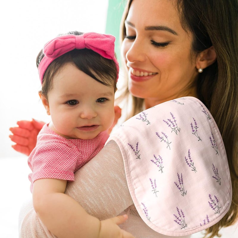 LifeTree Muslin Baby Burp Cloths  Ultra Soft 2 Pack Organic Cotton Large 22 by 10 Absorbent Milk Spit Up Rags  Burping Cloths for Newborn Girls Boys Lavender  Mauve - Image 2