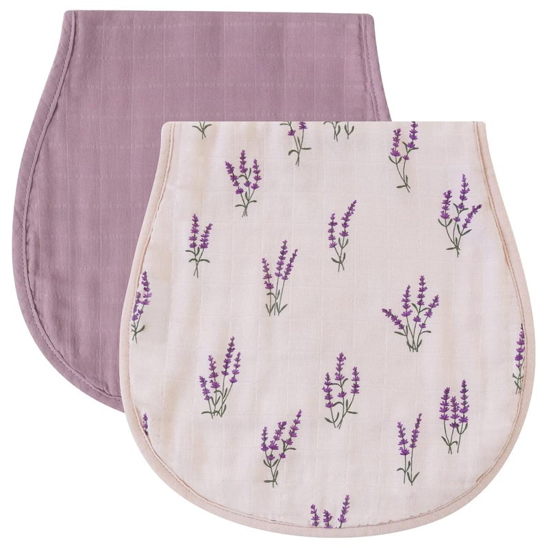 LifeTree Muslin Baby Burp Cloths  Ultra Soft 2 Pack Organic Cotton Large 22 by 10 Absorbent Milk Spit Up Rags  Burping Cloths for Newborn Girls Boys Lavender  Mauve - Image 1