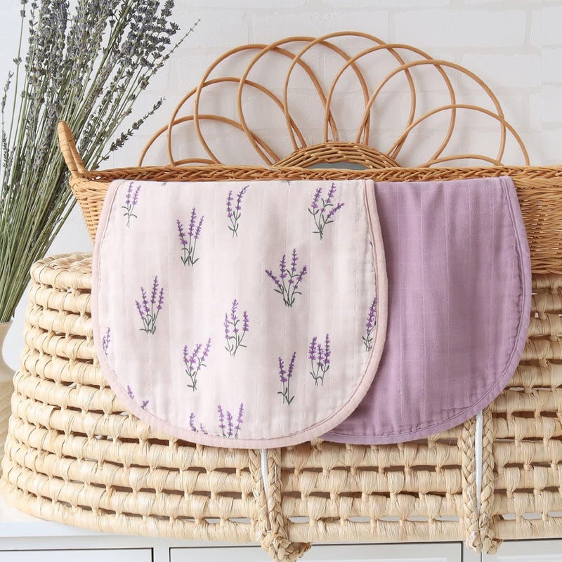 LifeTree Muslin Baby Burp Cloths  Ultra Soft 2 Pack Organic Cotton Large 22 by 10 Absorbent Milk Spit Up Rags  Burping Cloths for Newborn Girls Boys Lavender  Mauve - Image 5