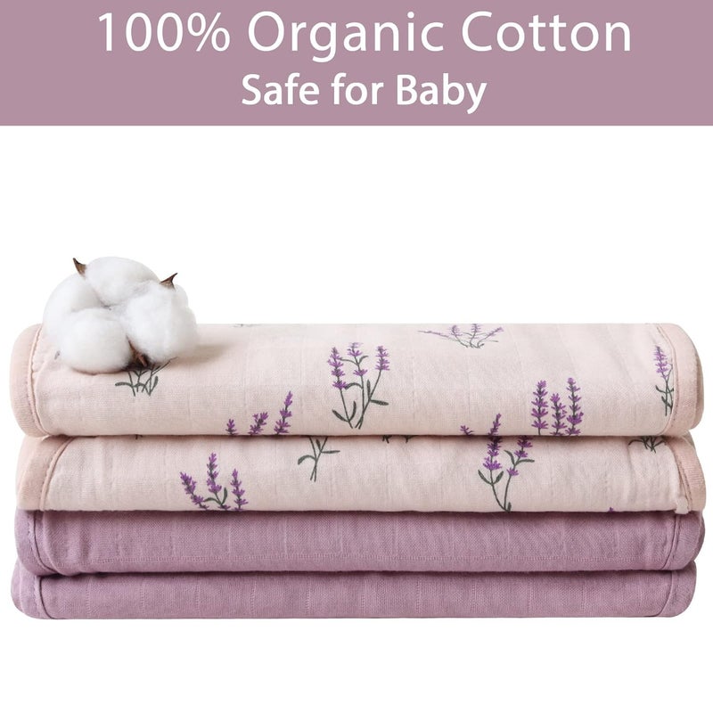 LifeTree Muslin Baby Burp Cloths  Ultra Soft 2 Pack Organic Cotton Large 22 by 10 Absorbent Milk Spit Up Rags  Burping Cloths for Newborn Girls Boys Lavender  Mauve - Image 4