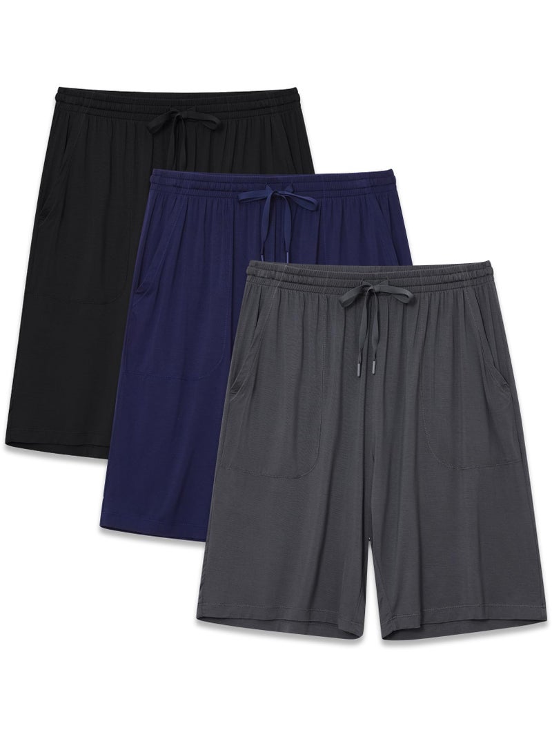 COLORFULLEAF Mens Sleep Shorts Bamboo Rayon Pajama Shorts Men Soft Elastic Waistband Sleeping Bottoms Lounge Pajama Pants 3 Pack(Black&Dark Gray&Navy,XL) - Image 1