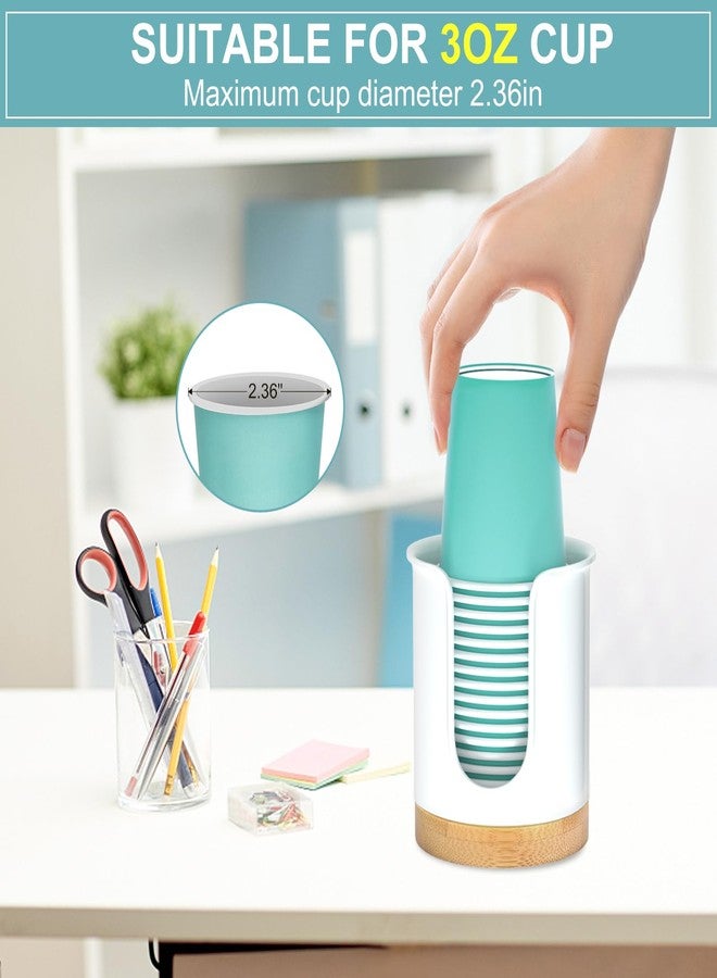 BYAWAY 2 Pack Bathroom Cup Dispenser - Small Cup Holder and Mouthwash Cups Holder for 3 Oz Countertop - Convenient Paper Cup Dispenser - Bamboo Wood Base Bathroom Cup Holder（White） - Image 3