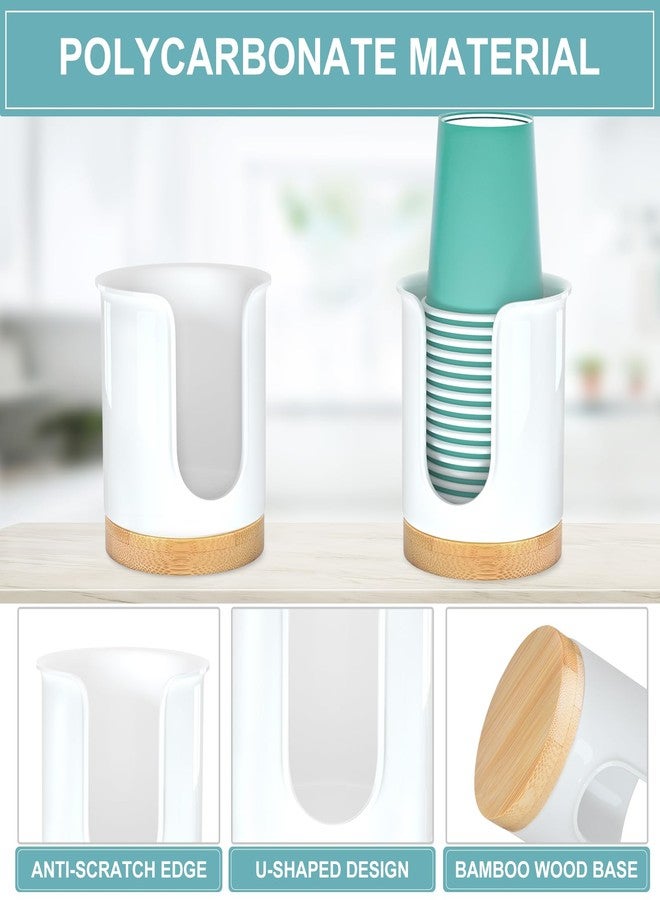 BYAWAY 2 Pack Bathroom Cup Dispenser - Small Cup Holder and Mouthwash Cups Holder for 3 Oz Countertop - Convenient Paper Cup Dispenser - Bamboo Wood Base Bathroom Cup Holder（White） - Image 4