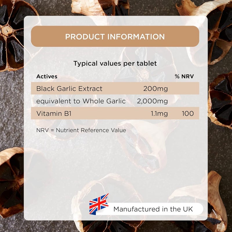 Healthspan Black Garlic 2000mg 90 Tablets Heart Health Added Vitamin B1 Rich in Amino Acids Odour Controlled Tablets Vegan - Image 5