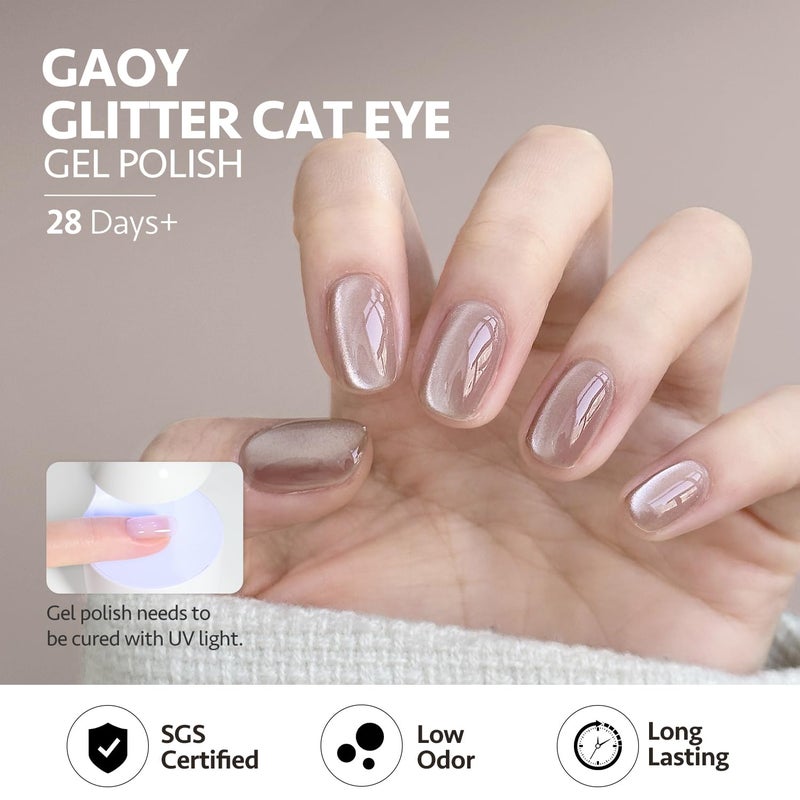 GAOY Glassy Cat Eye Gel Nail Polish, 16ml Glitter Holographic Nail Polish with Magnet, Reflective Translucent UV Gel, 2063 Mist Pink - Image 5