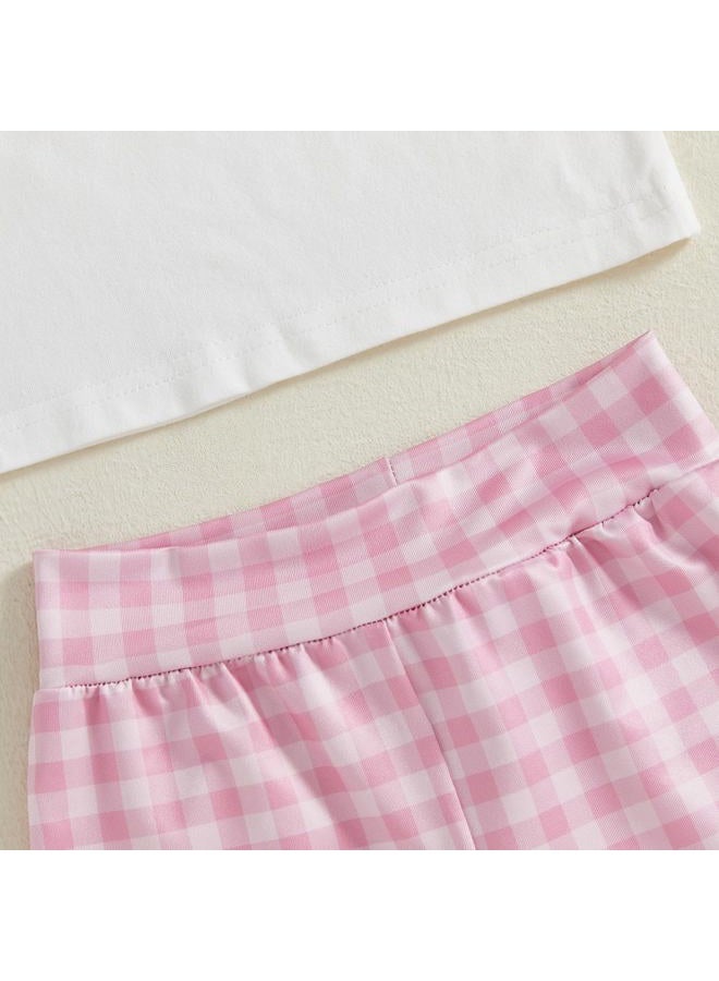 Licupiee Toddler Baby Girl Western Outfits Embroidery Cow Short Sleeve Shirts and Gingham Pants Set 2Pcs Summer Fall Clothes, Pink, 2-3 Years - Image 5