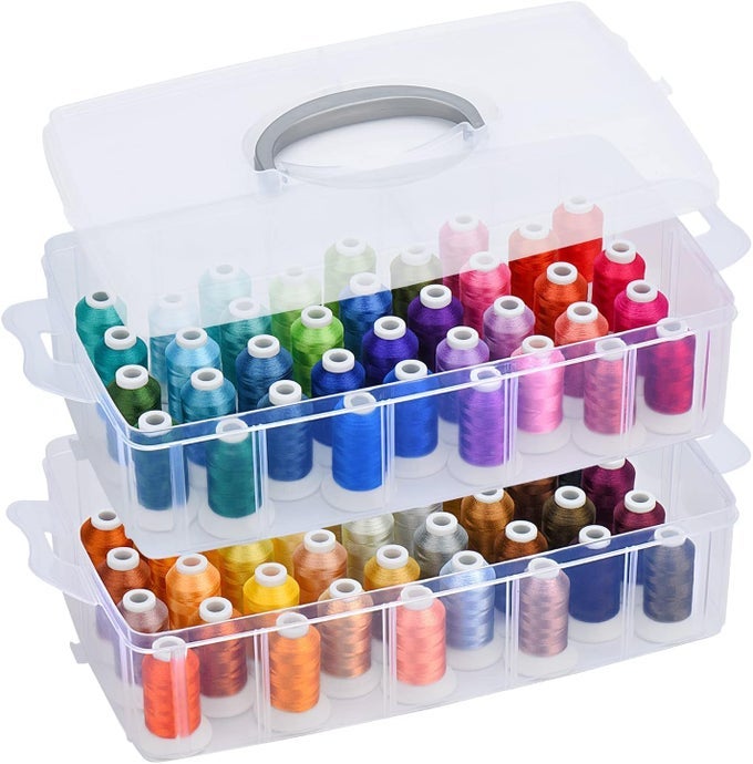 80 COLORS EMBROIDERY THREAD 500M 550Y WITH CLEAR PLASTIC STORAGE BOX POLYESTER EMBROIDERY MACHINE THREAD COMPATIBLE WITH JANOME AND ROBISONANTON COLORS