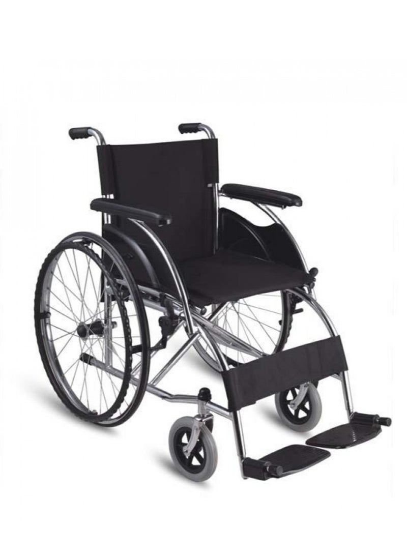 Chrome Fabric Wheelchair with Seat 46 cm (18 Inch) with Double Support - Dorra JL8745