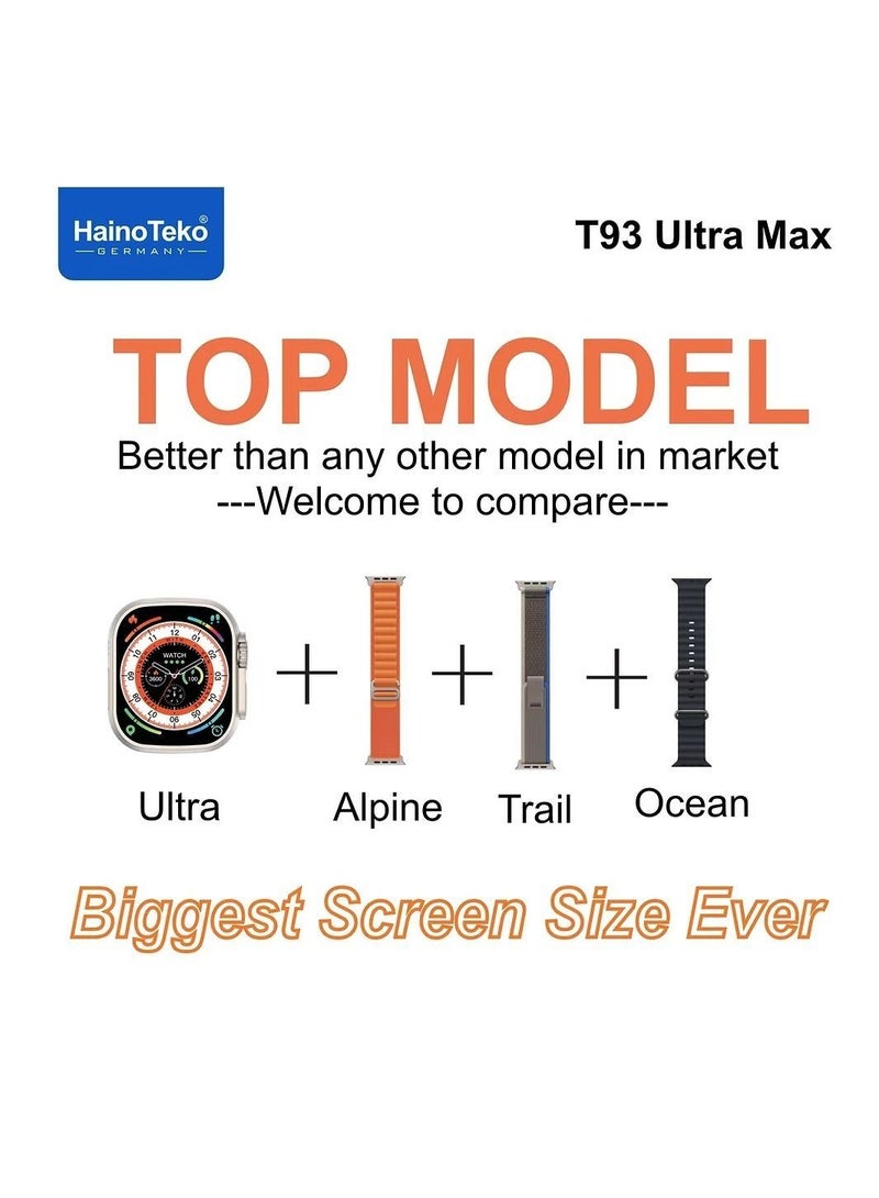Haino Teko T93 Ultra Max 49MM HD Full Screen Smart Watch With 3 Set Strap For Men's And Women's