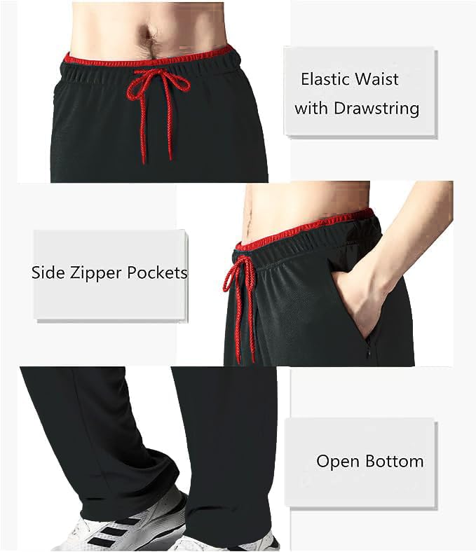 favmartha Men's Joggers Pants with Zipper Pockets - Lightweight Sweatpants for Workout, Open Bottom Athletic Loose Fit Training Pants(Black,L) - Image 3