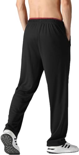 favmartha Men's Joggers Pants with Zipper Pockets - Lightweight Sweatpants for Workout, Open Bottom Athletic Loose Fit Training Pants(Black,L) - Image 2