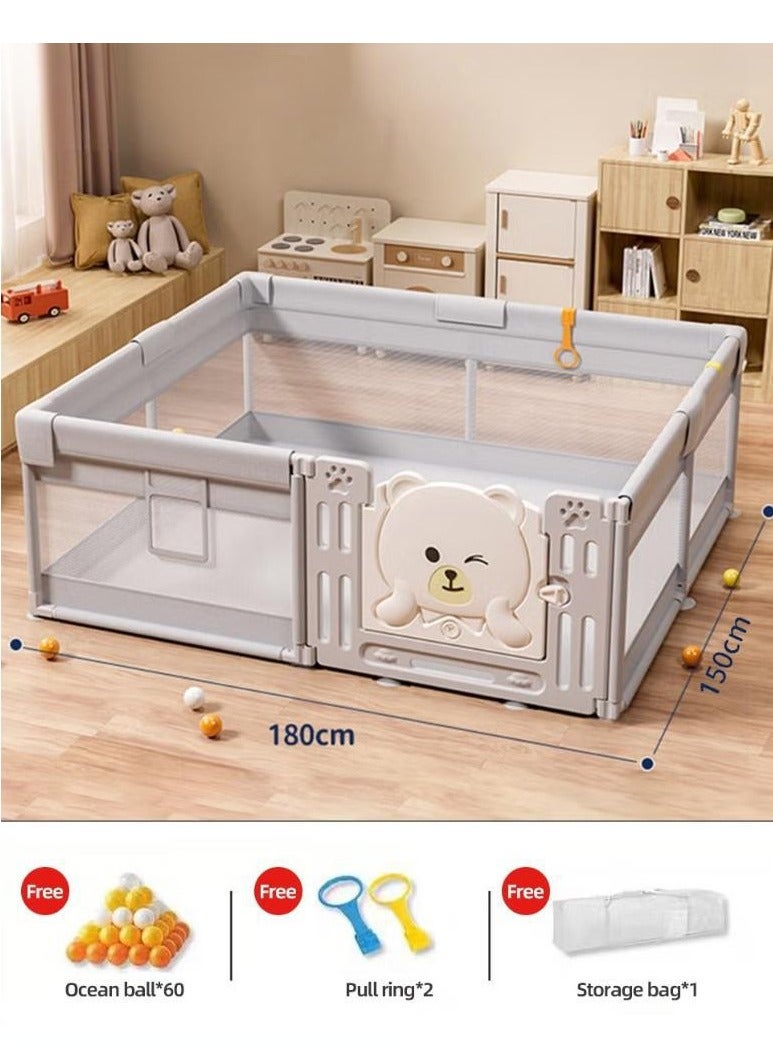 والالا سياج للأطفال، سياج أرضي، سياج منزلي للأطفال الصغار، حظيرة لعب مقاومة للسقوط، ساحة لعب كبيرة جدًا للأطفال مع بوابة، مع 60 كرة بحرية، حلقة بمقبضين، حقيبة تخزين، 150 × 180 سم - Image 1