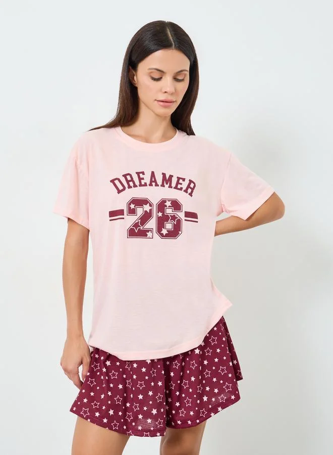 Styli Dreamer Graphic Drop Shoulder T-Shirt and Shorts Set