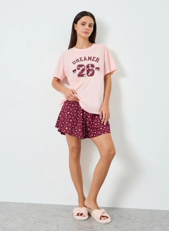 Styli Dreamer Graphic Drop Shoulder T-Shirt and Shorts Set