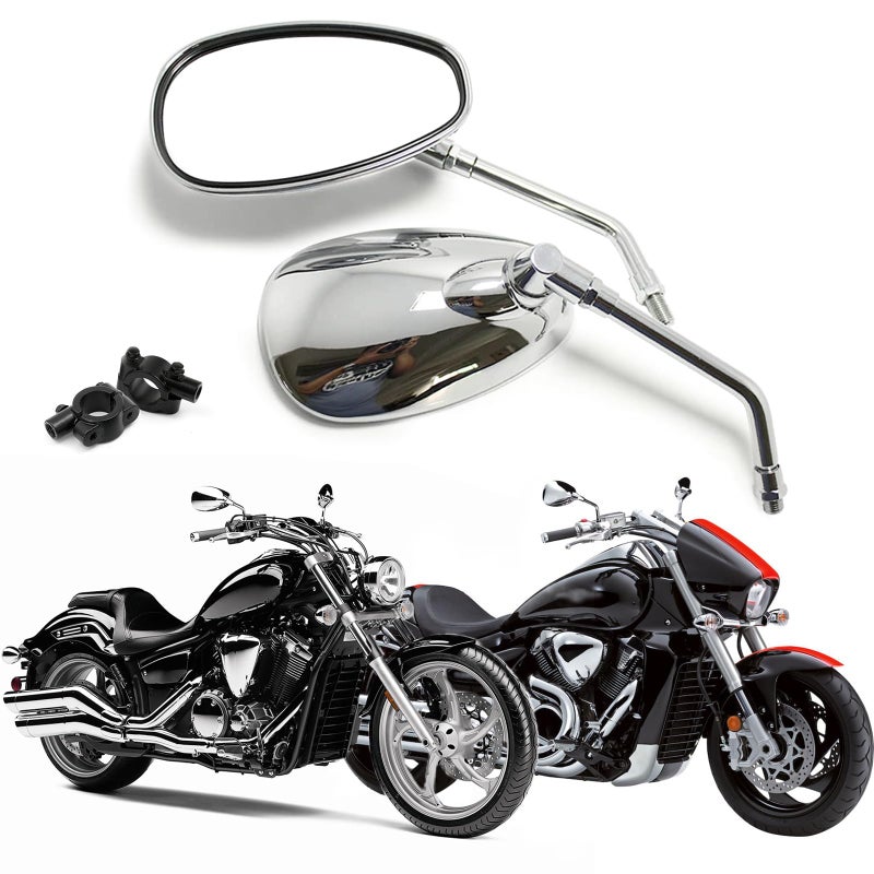 DREAMIZER Motorcycle Mirrors for Handlebars 10mm Chrome Mirrors with Mount for Fury Shadow Rebel VTX Valkyrie Vstar Vulcan 900 Roadstar Scooter ATV Oval