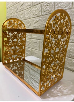 Devigo 2 Tier Mirrored Glass Makeup Organizer Jewelry Organizer Cosmetic Organizer Gold Embroidered  - Image 3