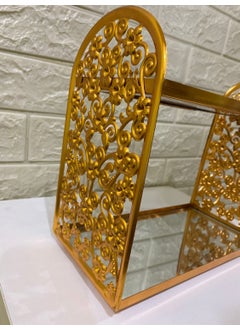Devigo 2 Tier Mirrored Glass Makeup Organizer Jewelry Organizer Cosmetic Organizer Gold Embroidered  - Image 4