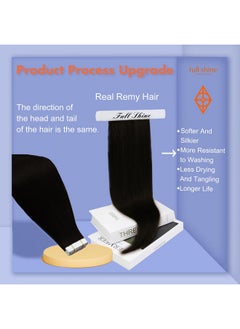 Full Shine Human Hair Tape In Hair Extensions 20 Inch Hair Extensions Tape In Remy Real Hair 50 Gram Color 1 Jet Black Seamless Tape In Extensions, 20 Pcs Silky Straight Brazilian Hair Natural 