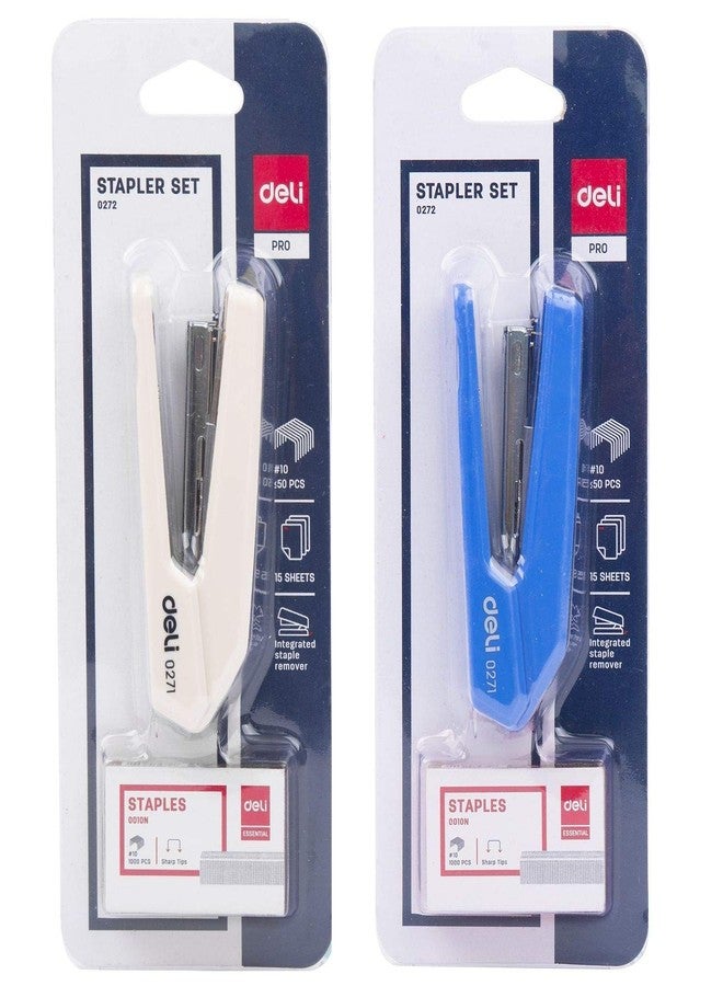 Deli E0272 Stapler Set with 1000 Staples | No.10 Staples & 15 Sheets Capacity (Body Color May Vary, Pack of 2) - Image 1