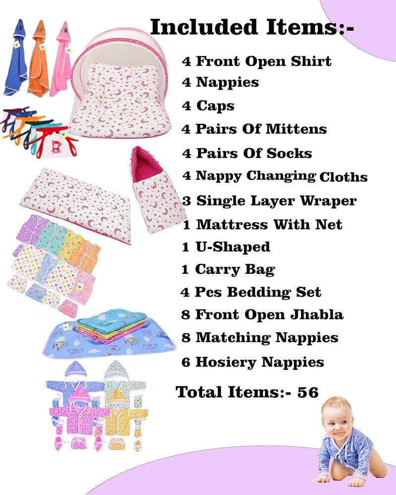Toddylon Flat Bed 56 in 1 New Born Gift Set - Maternity Kit, Baby Shower Essentials, Clothes, Bedding, and Products Combo (0-6 Months, Multicolor) - Image 3