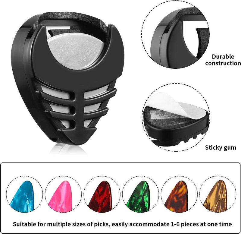 Frienda 6 Pieces Black Plastic Guitar Pick Holder with Adhesive Back and Spring - Image 2
