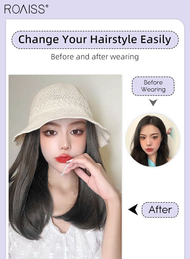 roaiss Straight Bucket Hat Wig, Shoulder Length Hair Extension Synthetic Wig Hat for Women, Detachable Bucket Cap Wig, 35cm (14 inch)  - Image 4