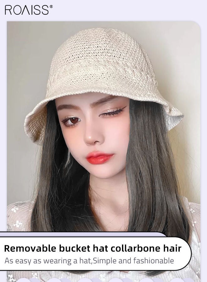 roaiss Straight Bucket Hat Wig, Shoulder Length Hair Extension Synthetic Wig Hat for Women, Detachable Bucket Cap Wig, 35cm (14 inch)  - Image 2