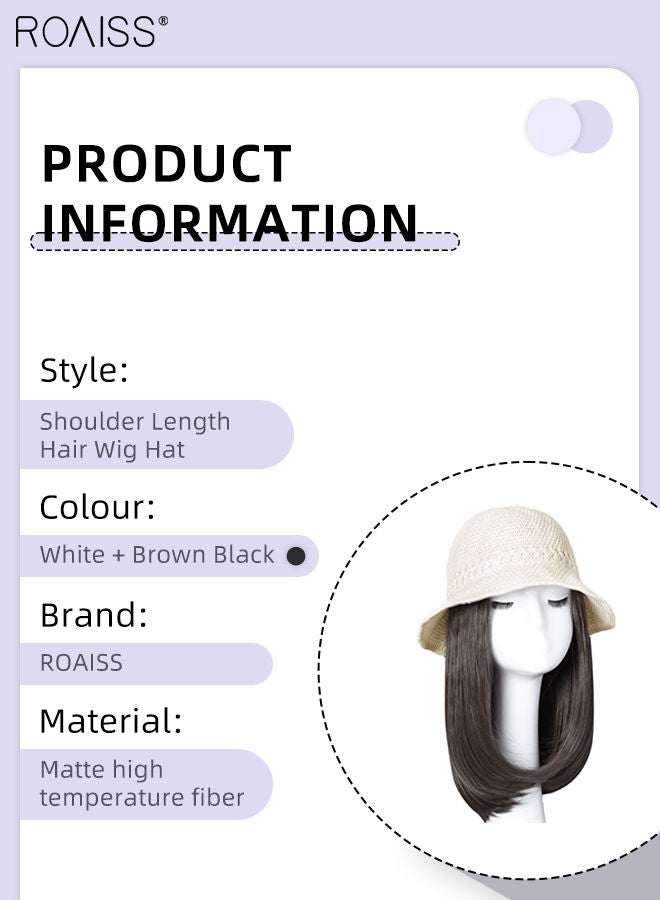 roaiss Straight Bucket Hat Wig, Shoulder Length Hair Extension Synthetic Wig Hat for Women, Detachable Bucket Cap Wig, 35cm (14 inch)  - Image 3