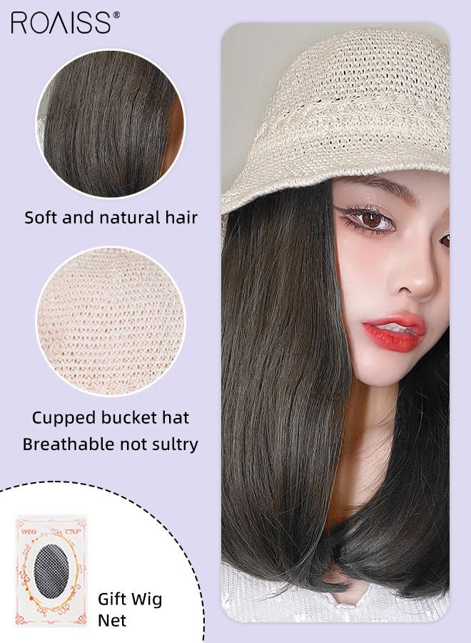 roaiss Straight Bucket Hat Wig, Shoulder Length Hair Extension Synthetic Wig Hat for Women, Detachable Bucket Cap Wig, 35cm (14 inch)  - Image 5