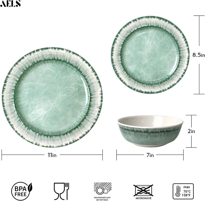 AELS Melamine Dinnerware Set of 12 Pcs Dinner Dishes Set for Indoor and Outdoor Use Dishwasher Safe Lightweight Unbreakable BPA Free Sage Green - Image 2