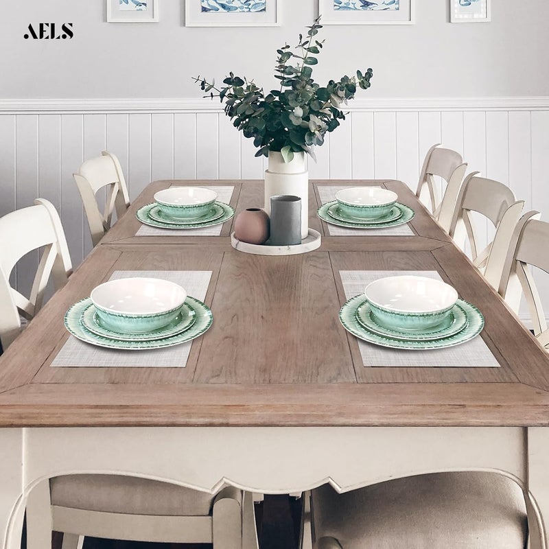 AELS Melamine Dinnerware Set of 12 Pcs Dinner Dishes Set for Indoor and Outdoor Use Dishwasher Safe Lightweight Unbreakable BPA Free Sage Green - Image 4