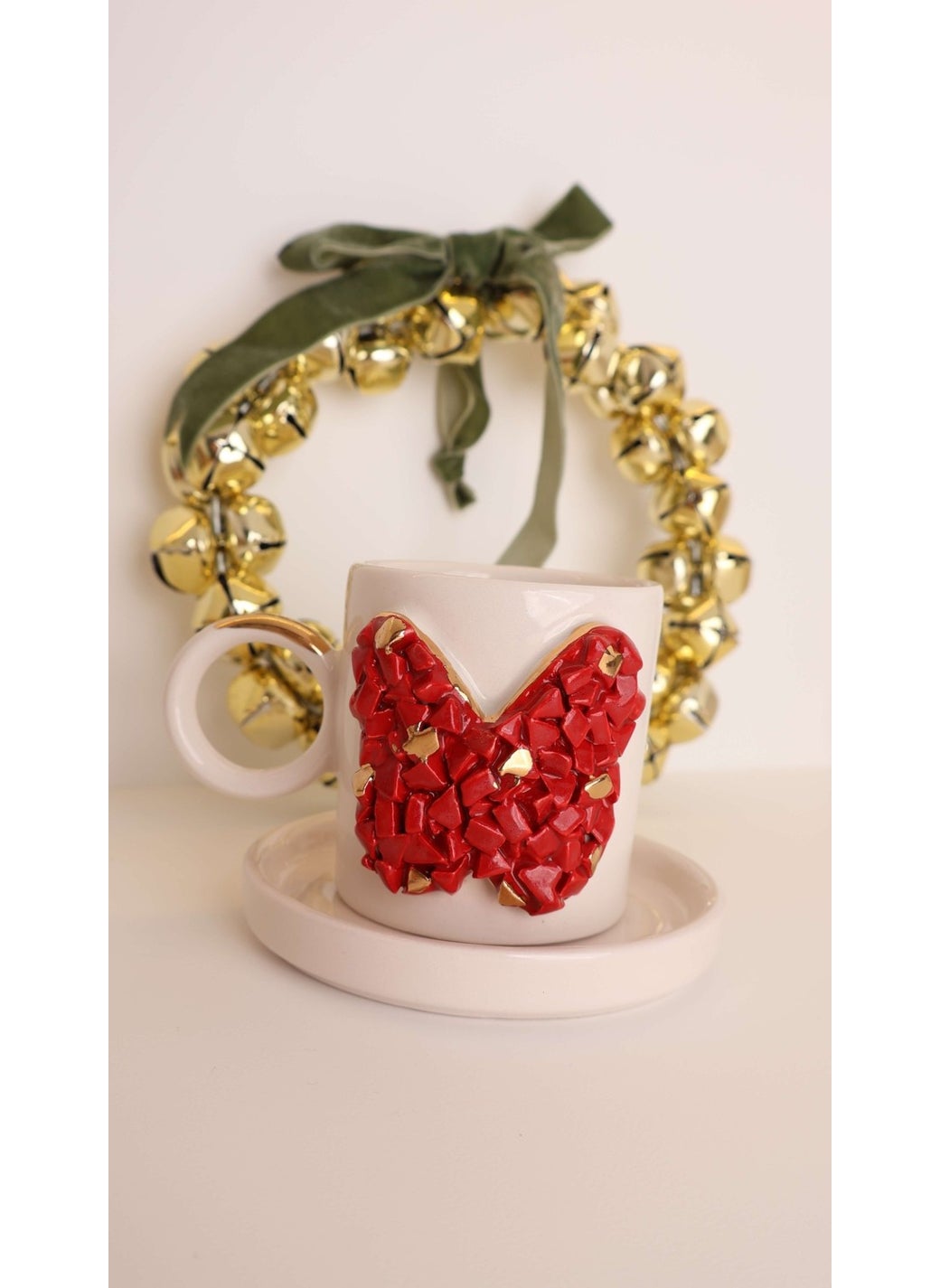 Balooun Atelier فنجان قهوة تركي مزخرف بشكل فراشة S (أحمر)  - Image 3