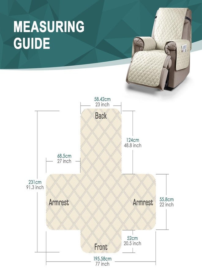 Ruaozz 100% Waterproof Recliner Chair Cover Non-Slip Reclining Cover for Recliner Chair Washable Chair Seat Cover with Elastic Straps for Kids, Dogs, Pets (Ivory, 23'') - Image 2