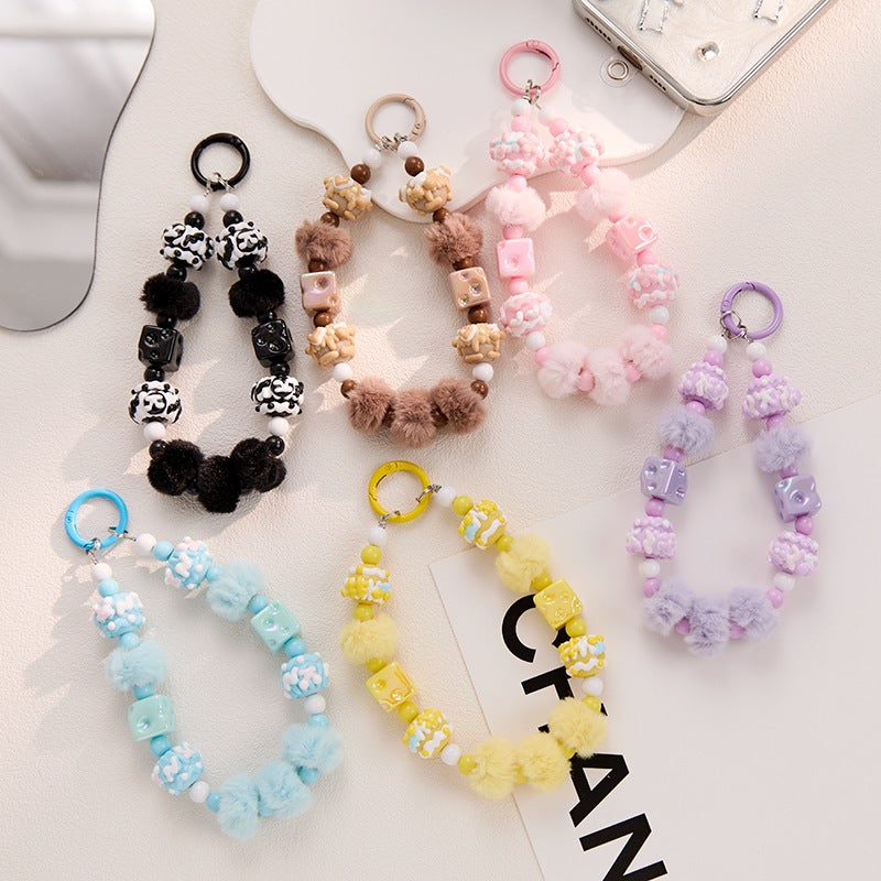 Cheese Cube Beaded Phone Chain, Pom-Pom Bag Charm, Hand-Painted Bead Keychain Accessories, Wholesale Bean Pod Doll - Image 2