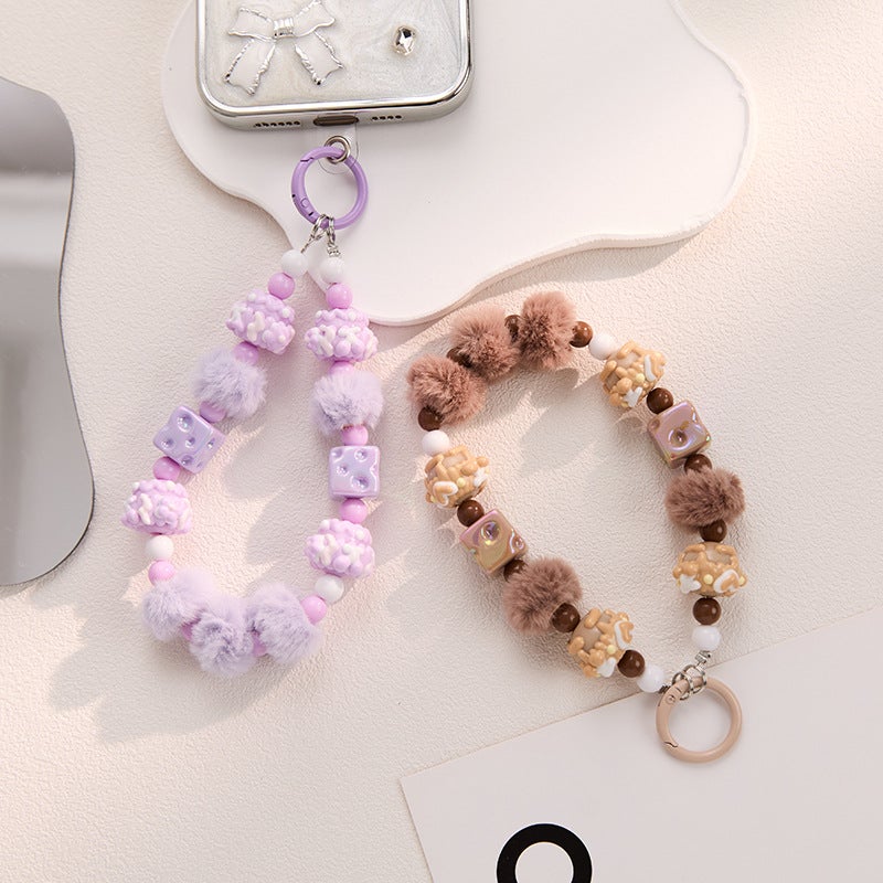 Cheese Cube Beaded Phone Chain, Pom-Pom Bag Charm, Hand-Painted Bead Keychain Accessories, Wholesale Bean Pod Doll - Image 5