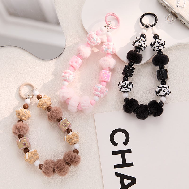 Cheese Cube Beaded Phone Chain, Pom-Pom Bag Charm, Hand-Painted Bead Keychain Accessories, Wholesale Bean Pod Doll - Image 3
